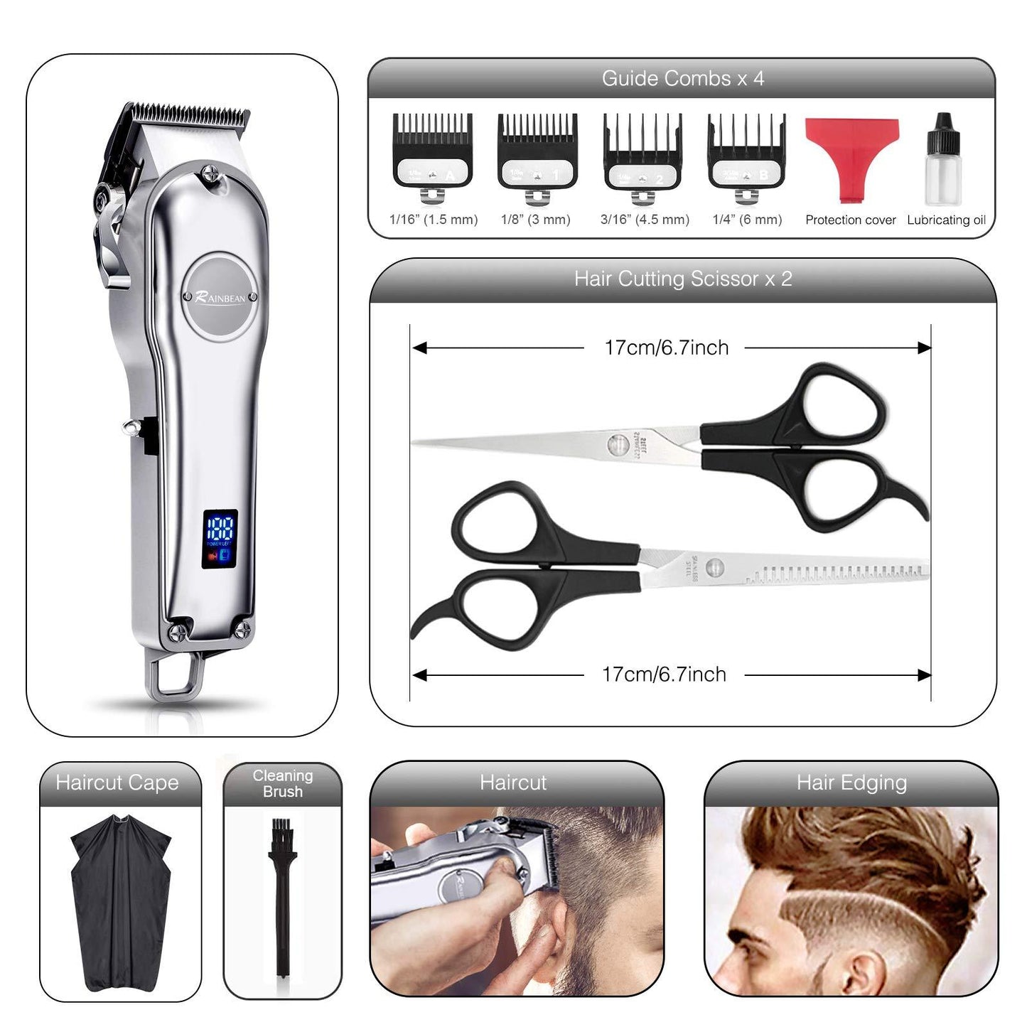 Men's Hair Trimmer 3 in 1 Cordless Hair Clipper USB Rechargeable